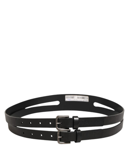 Dolce & Gabbana Black Double Strap Leather Silver Buckle Belt – 90 cm / 36 Inches par Dolce & Gabbana | Disponible sur Sandy Store ByNet