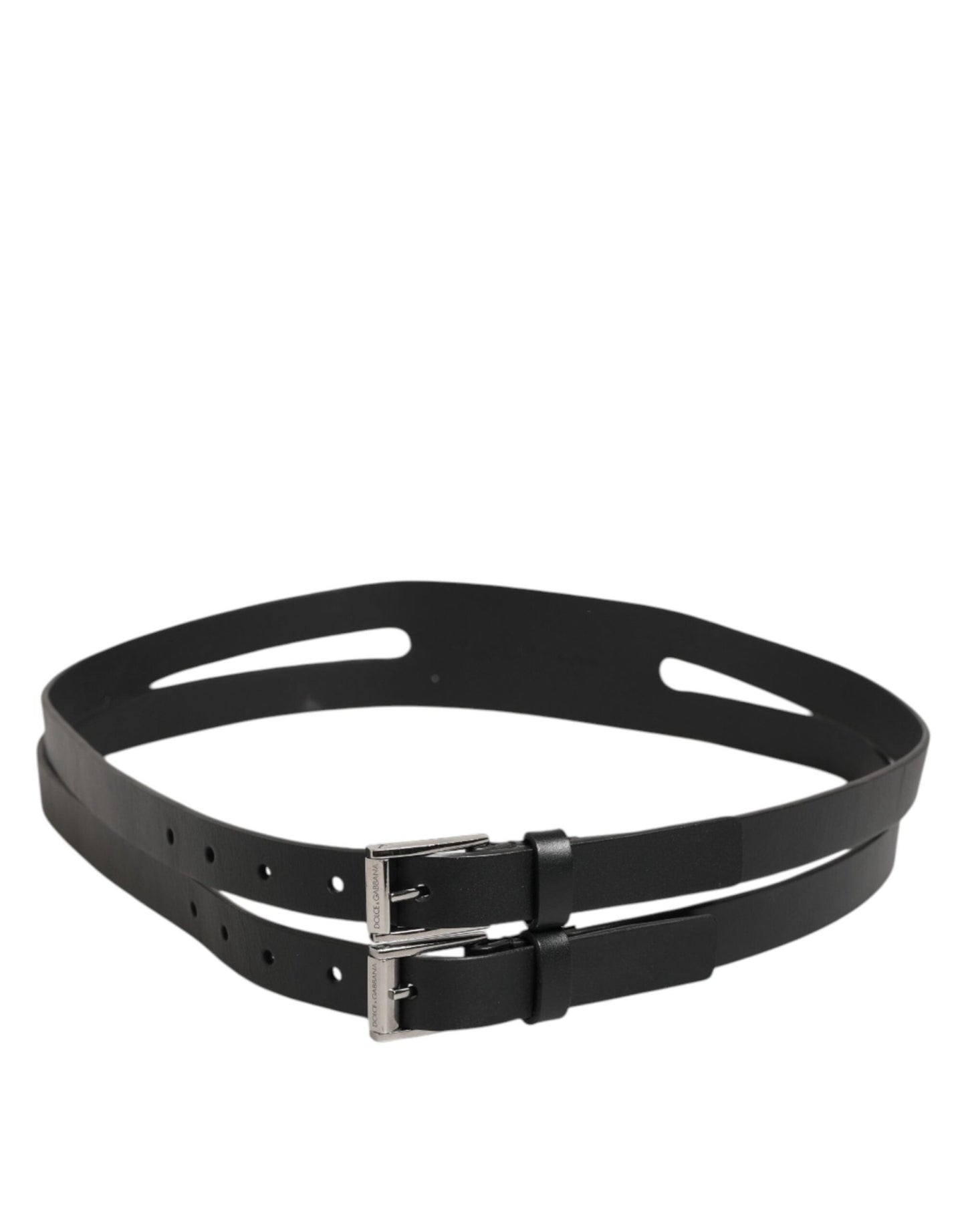 Dolce & Gabbana Black Double Strap Leather Silver Buckle Belt – 90 cm / 36 Inches par Dolce & Gabbana | Disponible sur Sandy Store ByNet