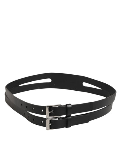 Dolce & Gabbana Black Double Strap Leather Silver Buckle Belt – 90 cm / 36 Inches par Dolce & Gabbana | Disponible sur Sandy Store ByNet