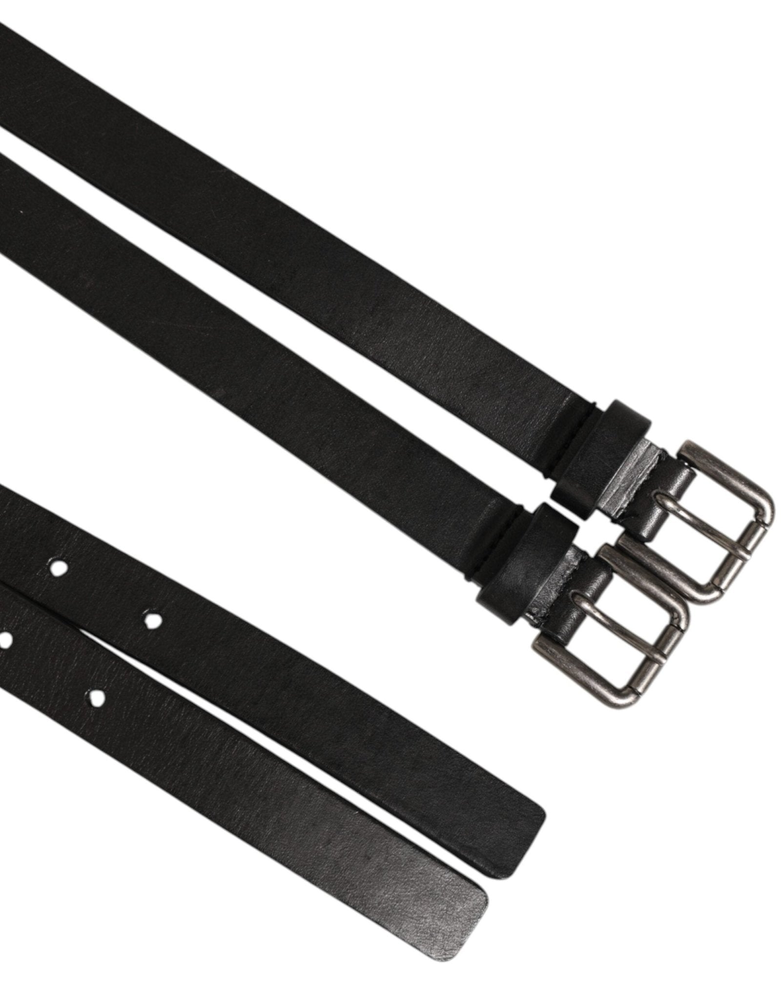 Dolce & Gabbana Black Double Strap Leather Silver Buckle Belt – 90 cm / 36 Inches par Dolce & Gabbana | Disponible sur Sandy Store ByNet