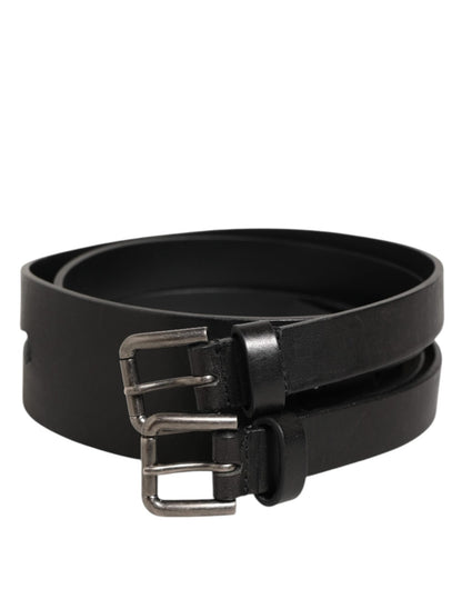 Dolce & Gabbana Black Double Strap Leather Silver Buckle Belt – 90 cm / 36 Inches par Dolce & Gabbana | Disponible sur Sandy Store ByNet