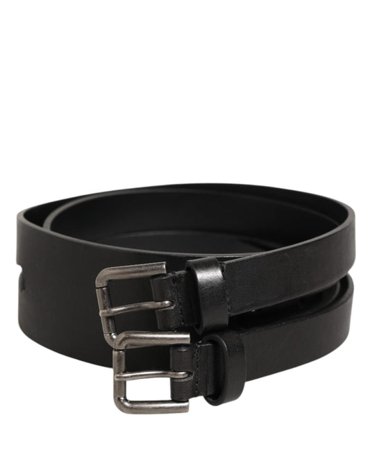 Dolce & Gabbana Black Double Strap Leather Silver Buckle Belt – 90 cm / 36 Inches par Dolce & Gabbana | Disponible sur Sandy Store ByNet