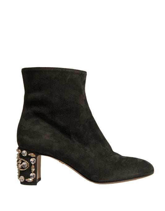 Dolce & Gabbana Black Embellished Heel Ankle Boots Shoes - Sandy Store ByNet
