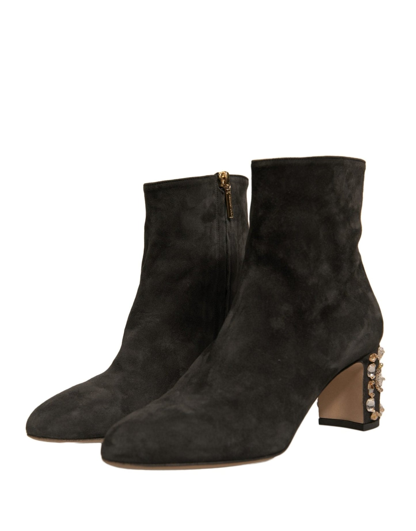 Dolce & Gabbana Black Embellished Heel Ankle Boots Shoes - Sandy Store ByNet