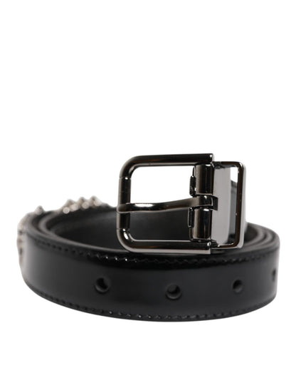 Dolce & Gabbana Black Embellished Metal Logo Buckle Belt – 90 cm / 36 Inches par Dolce & Gabbana | Disponible sur Sandy Store ByNet