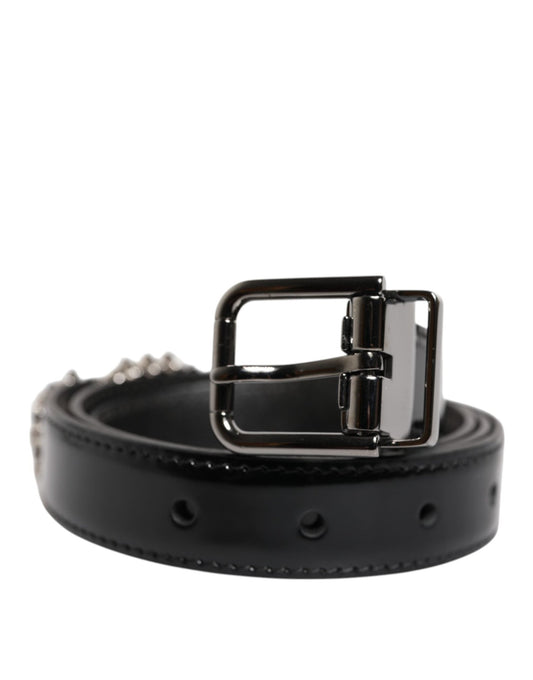 Dolce & Gabbana Black Embellished Metal Logo Buckle Belt – 90 cm / 36 Inches par Dolce & Gabbana | Disponible sur Sandy Store ByNet