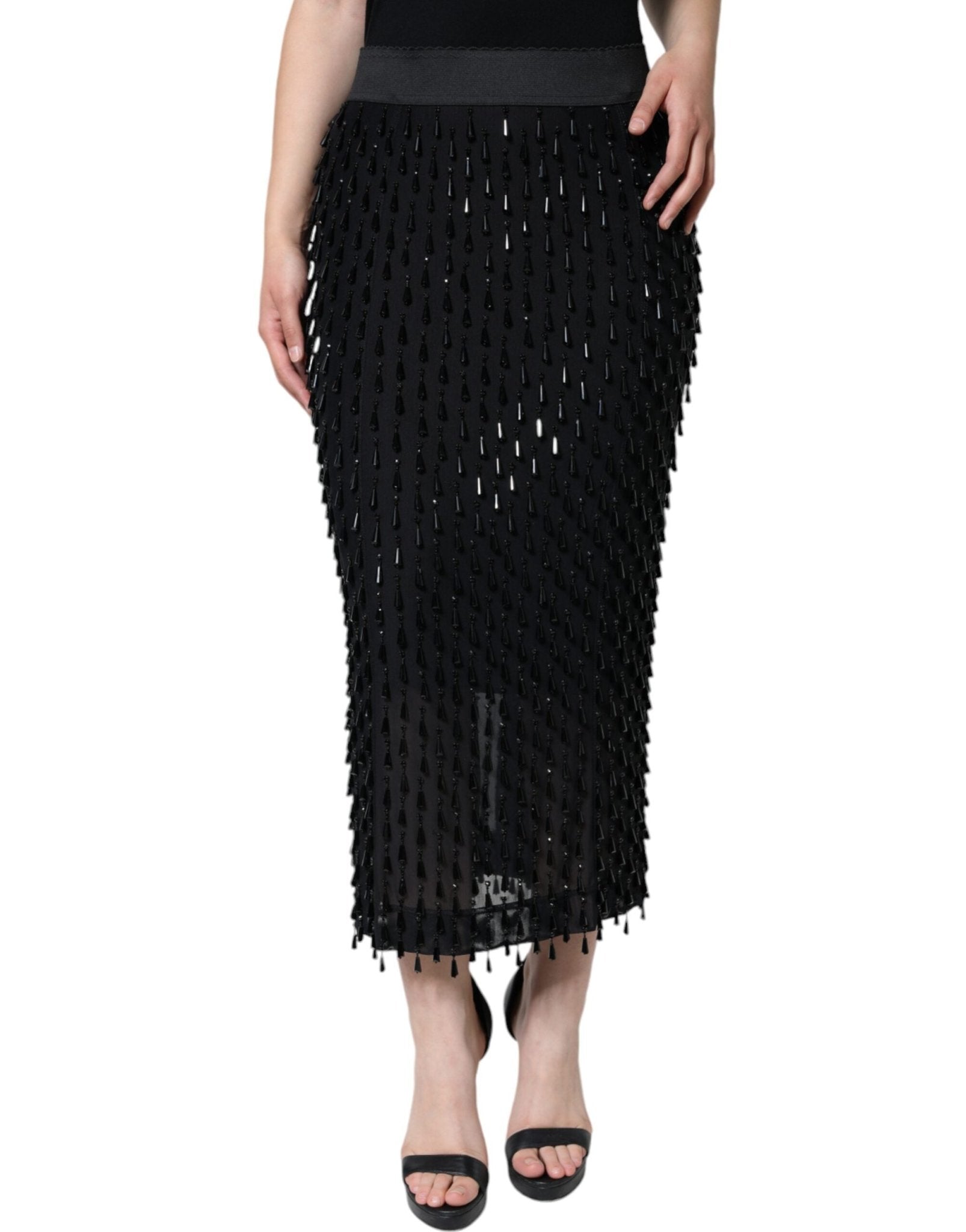 Dolce & Gabbana Black Embellished Pencil Cut Midi Skirt – IT44 | L par Dolce & Gabbana | Disponible sur Sandy Store ByNet
