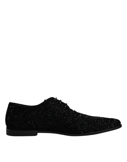 Dolce & Gabbana Black Embellished Suede Derby Formal Shoes - Sandy Store ByNet