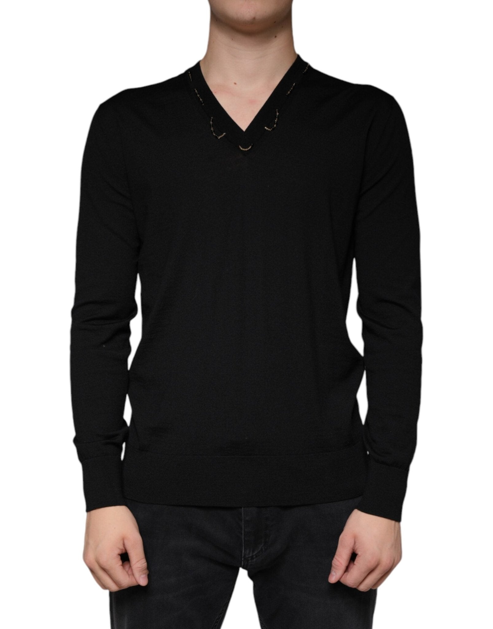 Dolce & Gabbana Black Embellished V - neck Pullover Sweater - Sandy Store ByNet