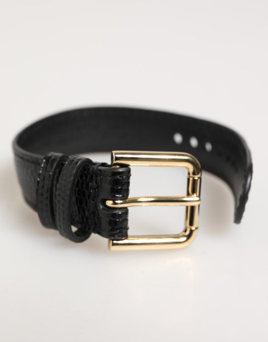 Dolce & Gabbana Black Embossed Leather Gold Buckle Belt Strap Bracelet – par Dolce & Gabbana | Disponible sur Sandy Store ByNet