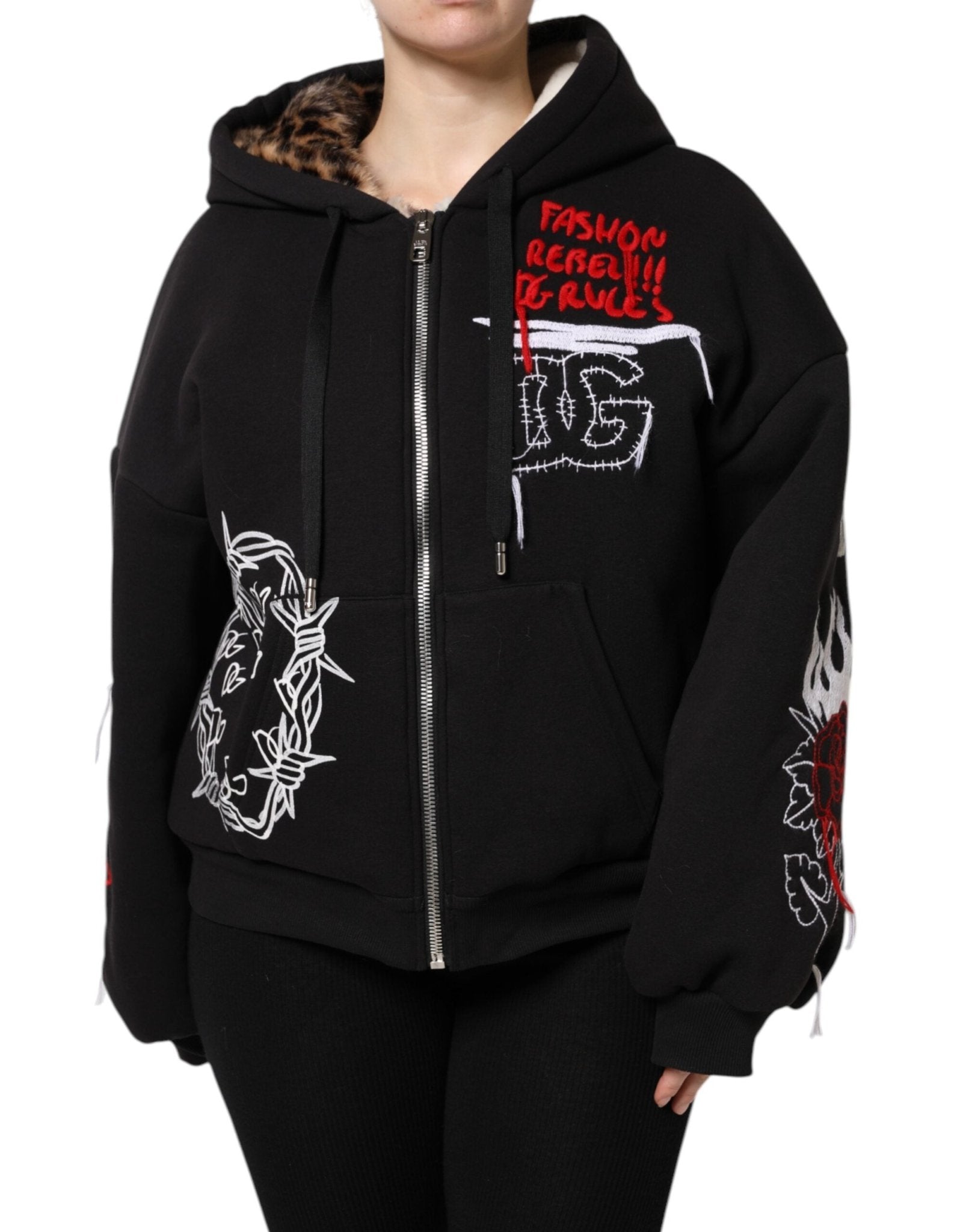 Dolce & Gabbana Black Embroidered Full Zip Hooded Jacket – IT40|S par Dolce & Gabbana | Disponible sur Sandy Store ByNet
