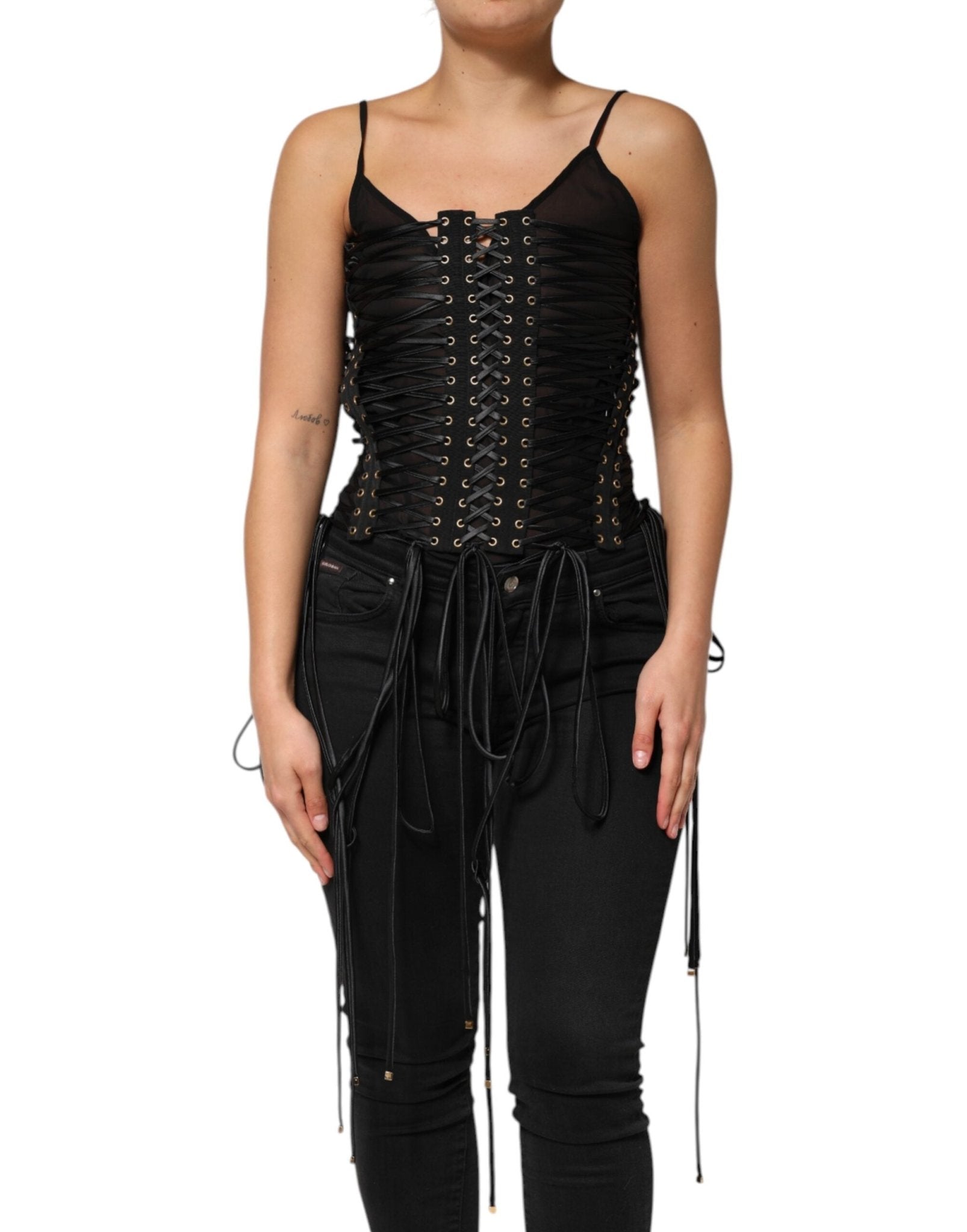 Dolce & Gabbana Black Eyelet Embellished Corset Style Top – IT42|M par Dolce & Gabbana | Disponible sur Sandy Store ByNet