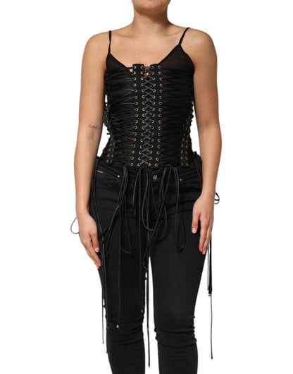 Dolce & Gabbana Black Eyelet Embellished Corset Style Top – IT42|M par Dolce & Gabbana | Disponible sur Sandy Store ByNet