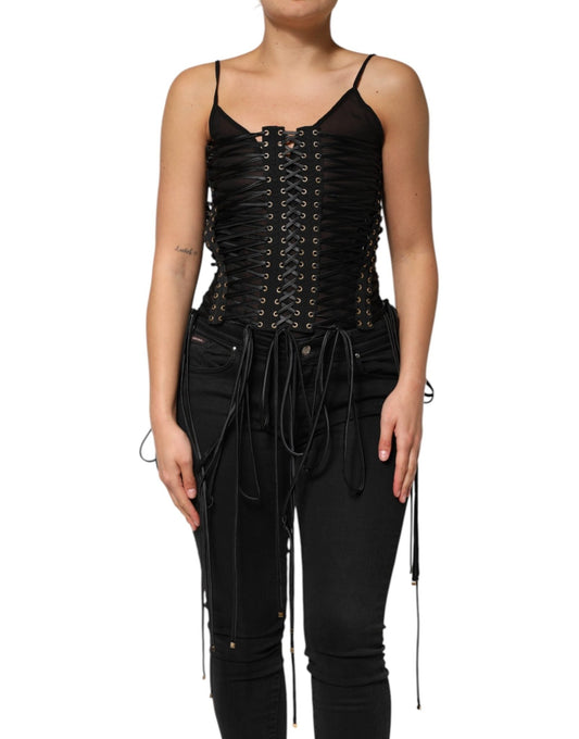 Dolce & Gabbana Black Eyelet Embellished Corset Style Top – IT42|M par Dolce & Gabbana | Disponible sur Sandy Store ByNet
