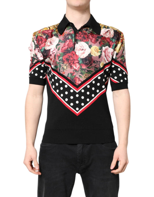 Dolce & Gabbana Black Floral Collared Short Sleeve T-shirt – IT48 | M par Dolce & Gabbana | Disponible sur Sandy Store ByNet