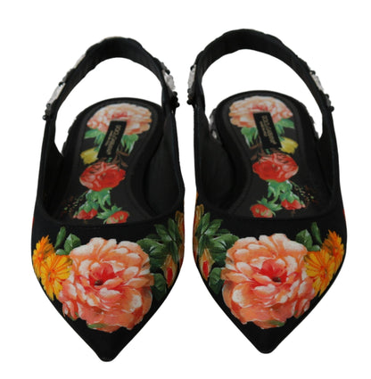 Dolce & Gabbana Black Floral Crystal Slingbacks Flats Shoes – EU36/US5.5 par Dolce & Gabbana | Disponible sur Sandy Store ByNet