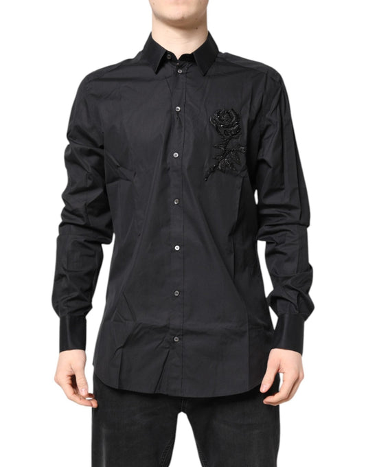 Dolce & Gabbana Black Floral Gold Cotton Dress Formal Shirt – IT43 | 2XL par Dolce & Gabbana | Disponible sur Sandy Store ByNet