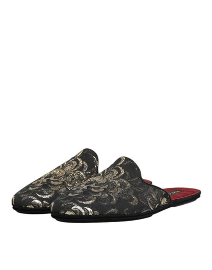 Dolce & Gabbana Black Floral Jacquard Slides Slippers Shoes – EU42/US9 par Dolce & Gabbana | Disponible sur Sandy Store ByNet