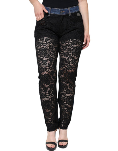 Dolce & Gabbana Black Floral Lace Front Skinny Denim Jeans – IT44 | L par Dolce & Gabbana | Disponible sur Sandy Store ByNet