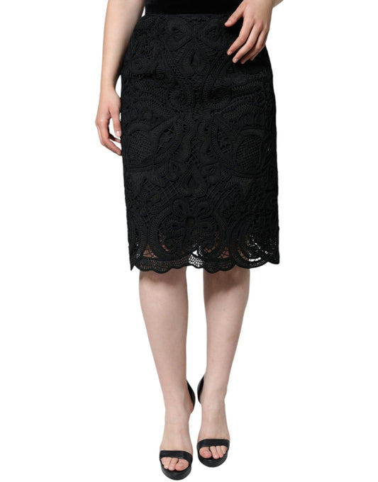 Dolce & Gabbana Black Floral Lace High Waist Pencil Cut Skirt – IT48|XXL par Dolce & Gabbana | Disponible sur Sandy Store ByNet