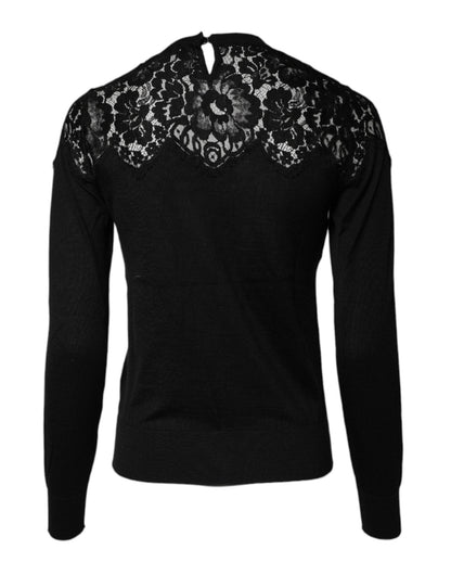 Dolce & Gabbana Black Floral Lace Long Sleeves Blouse Top - Sandy Store ByNet