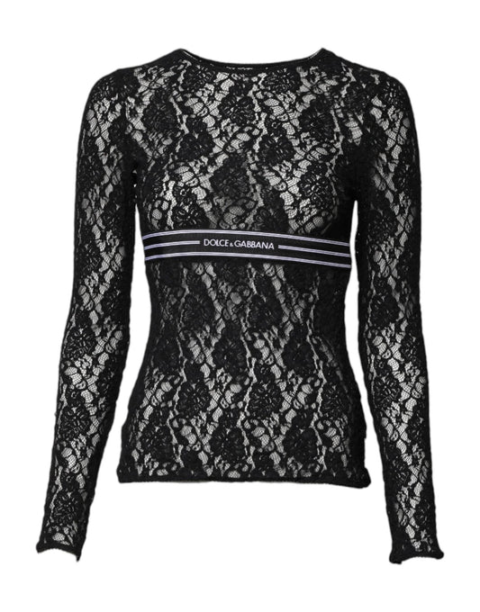 Dolce & Gabbana Black Floral Lace Long Sleeves Pullover Top - Sandy Store ByNet