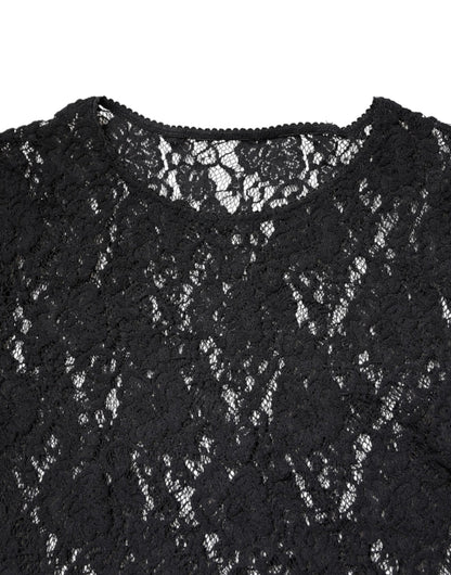 Dolce & Gabbana Black Floral Lace Long Sleeves Pullover Top - Sandy Store ByNet