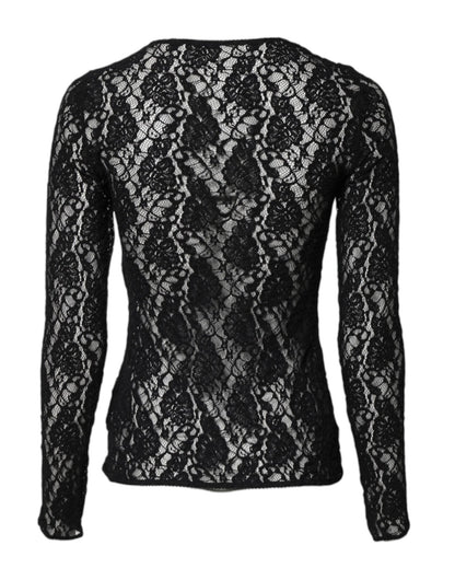 Dolce & Gabbana Black Floral Lace Long Sleeves Pullover Top - Sandy Store ByNet