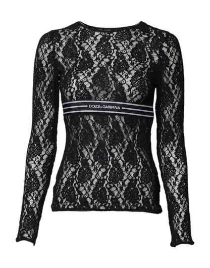 Dolce & Gabbana Black Floral Lace Long Sleeves Pullover Top - Sandy Store ByNet