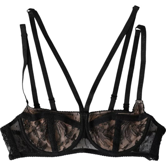 Dolce & Gabbana Black Floral Lace Nylon Balconcino Bra Underwear - Sandy Store ByNet