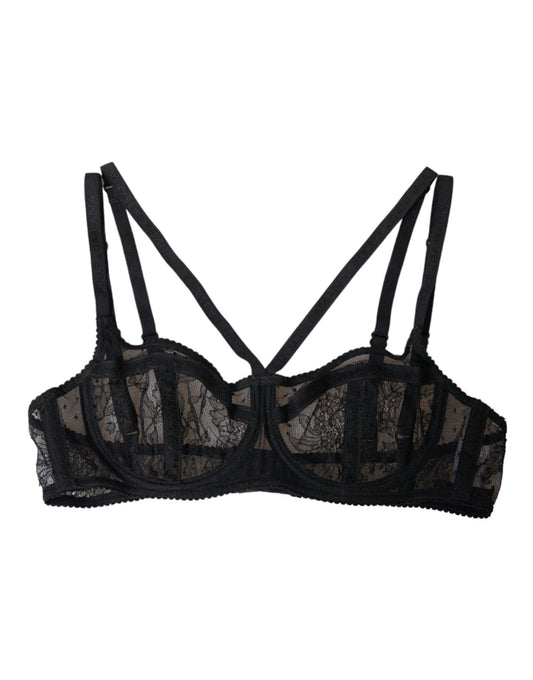 Dolce & Gabbana Black Floral Lace Nylon Balconcino Bra Underwear - Sandy Store ByNet