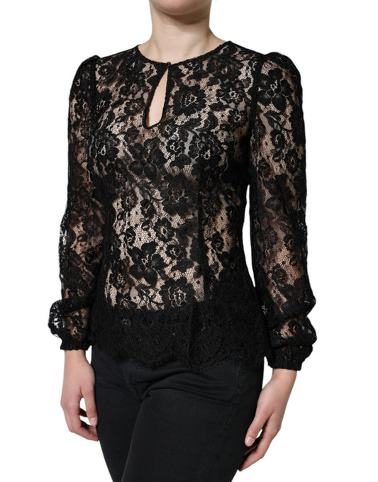 Dolce & Gabbana Black Floral Lace See Through Long Sleeve Top – IT40|S par Dolce & Gabbana | Disponible sur Sandy Store ByNet
