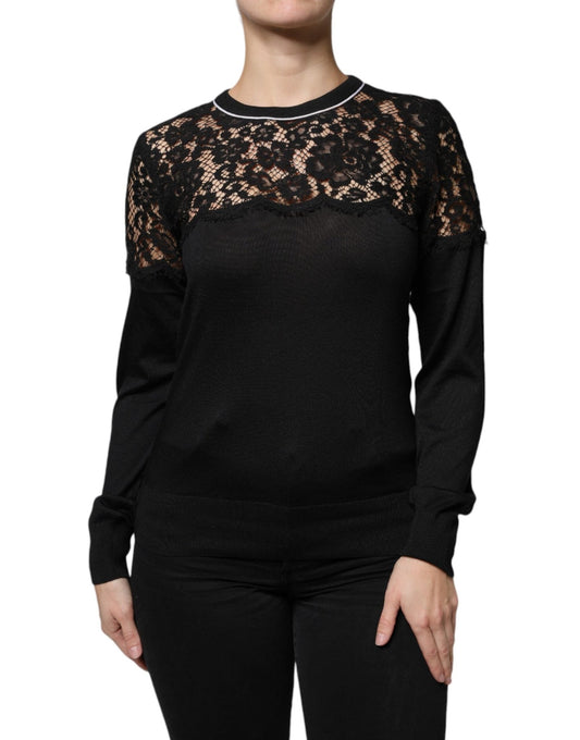 Dolce & Gabbana Black Floral Lace Silk Pullover Blouse Top – IT42|M par Dolce & Gabbana | Disponible sur Sandy Store ByNet
