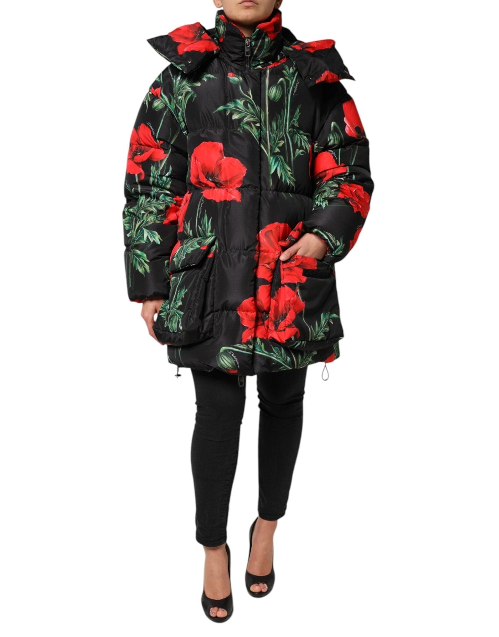Dolce & Gabbana Black Floral Polyester Hooded Quilted Jacket – IT40|S par Dolce & Gabbana | Disponible sur Sandy Store ByNet