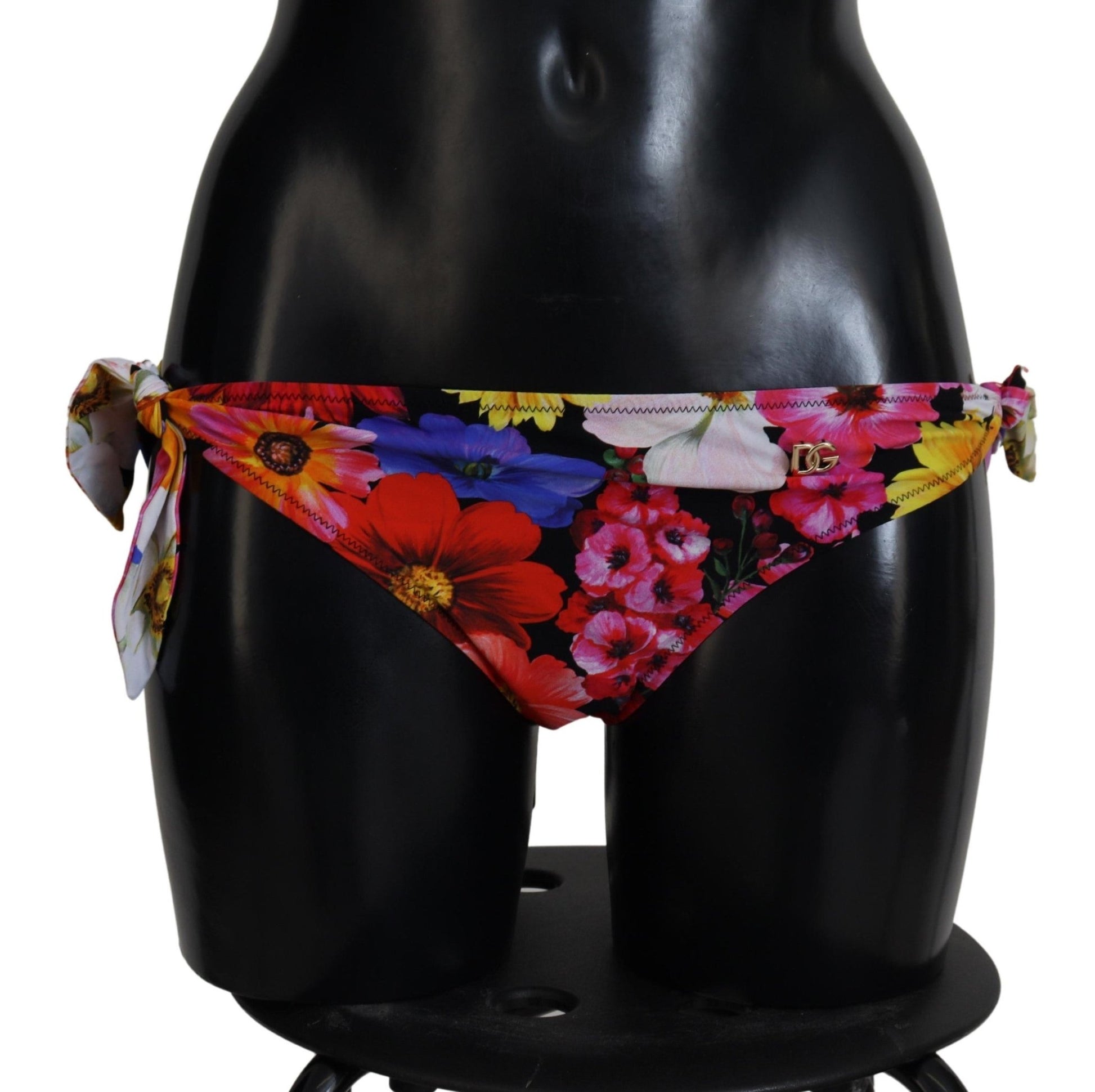Dolce & Gabbana Black Floral Print Swimsuit Bikini Bottom Swimwear - Sandy Store ByNet