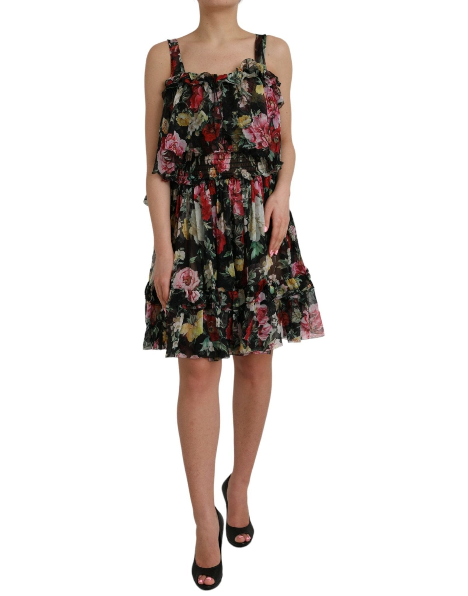 Dolce & Gabbana Black Floral Silk A - line Sleeveless Dress - Sandy Store ByNet