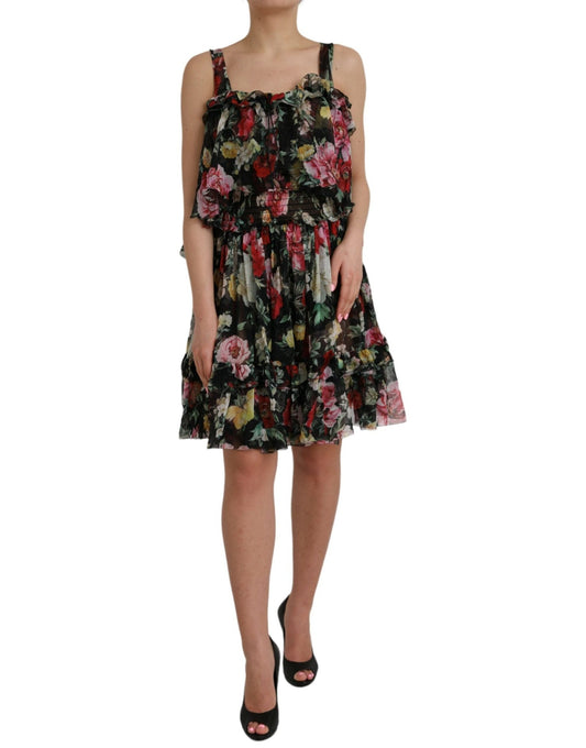 Dolce & Gabbana Black Floral Silk A - line Sleeveless Dress - Sandy Store ByNet