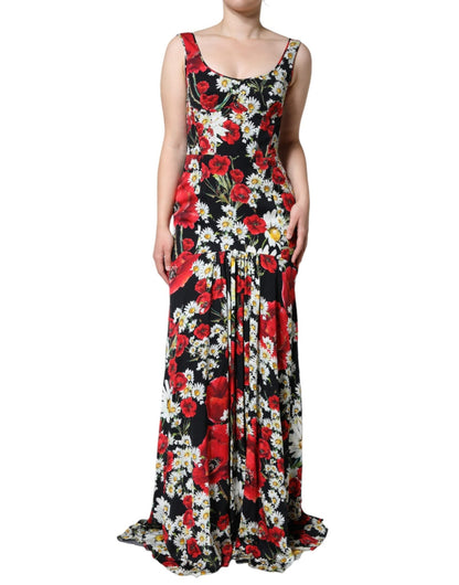 Dolce & Gabbana Black Floral Silk Sleeveless Long Gown Dress - Sandy Store ByNet