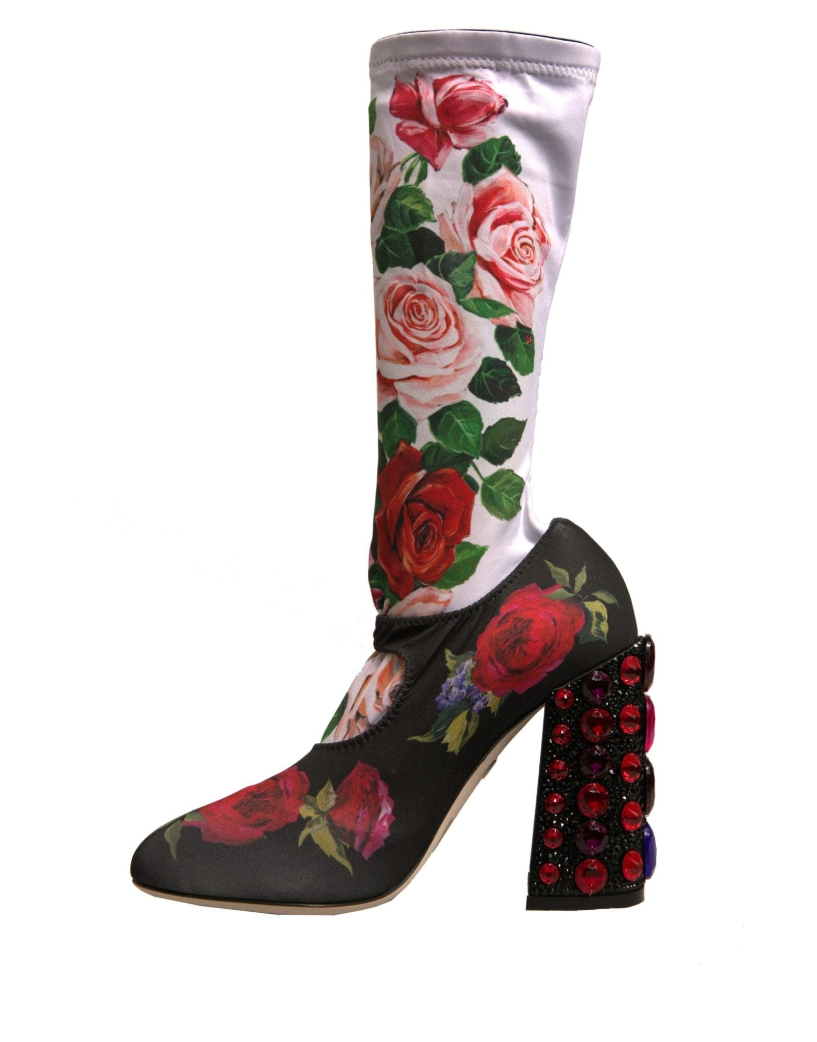 Dolce & Gabbana Black Floral Socks Crystal Boots Jersey Shoes - Sandy Store ByNet