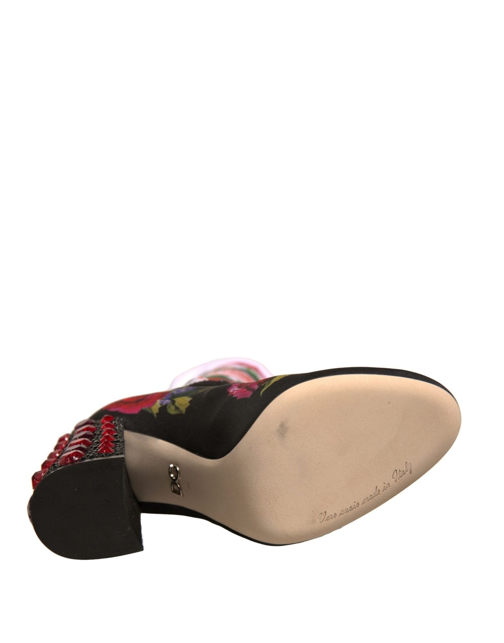 Dolce & Gabbana Black Floral Socks Crystal Boots Jersey Shoes - Sandy Store ByNet