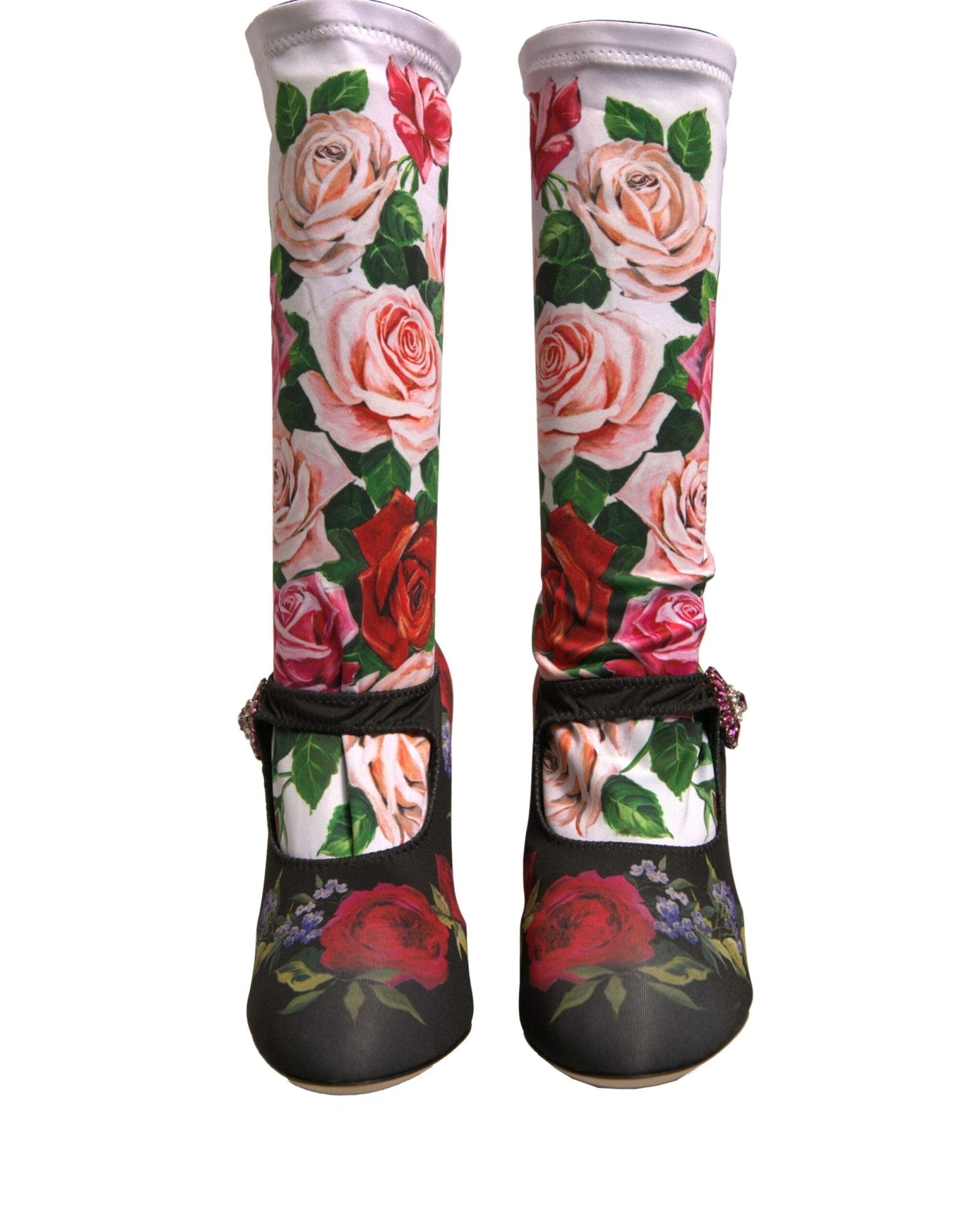 Dolce & Gabbana Black Floral Socks Crystal Boots Jersey Shoes - Sandy Store ByNet