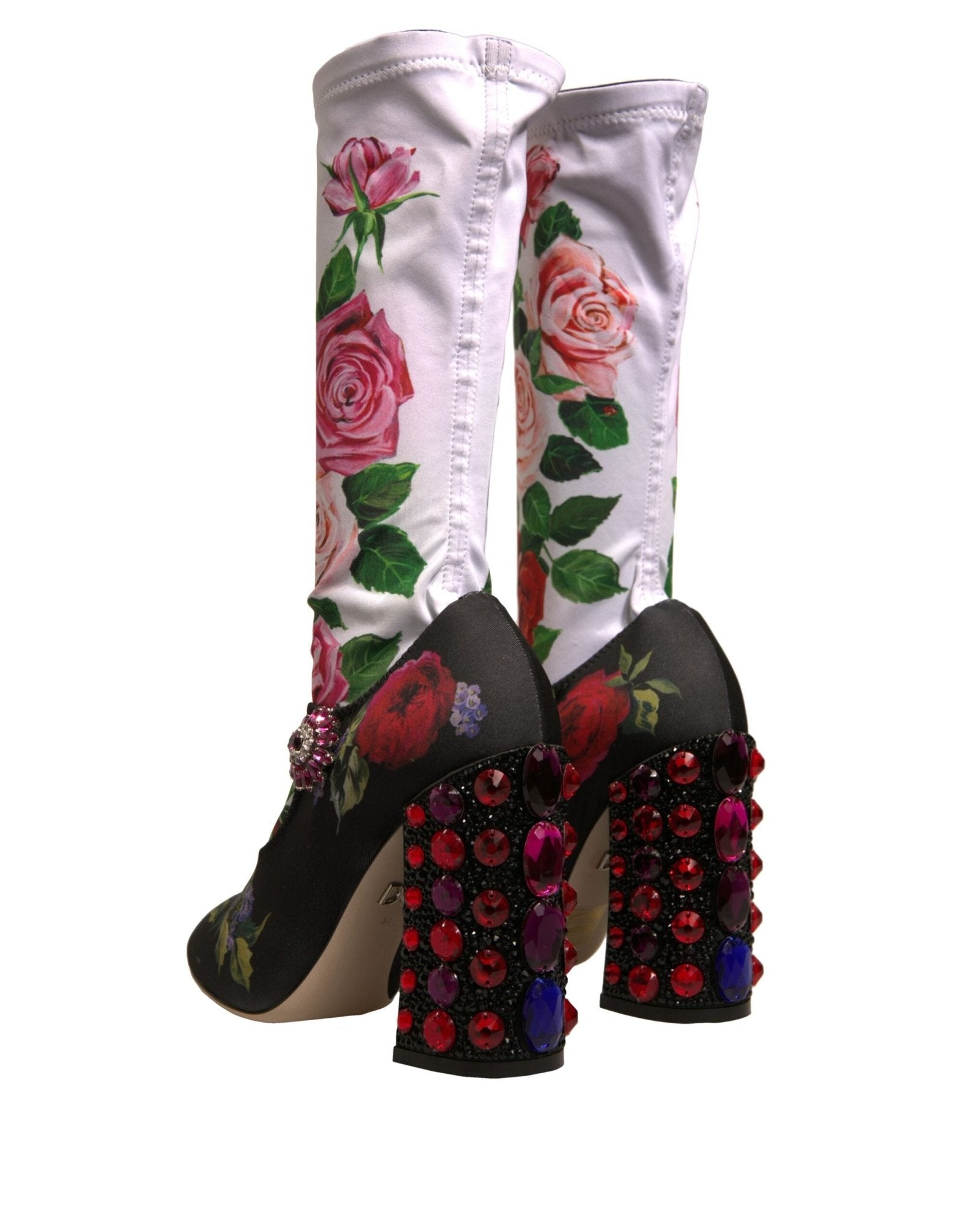 Dolce & Gabbana Black Floral Socks Crystal Boots Jersey Shoes - Sandy Store ByNet