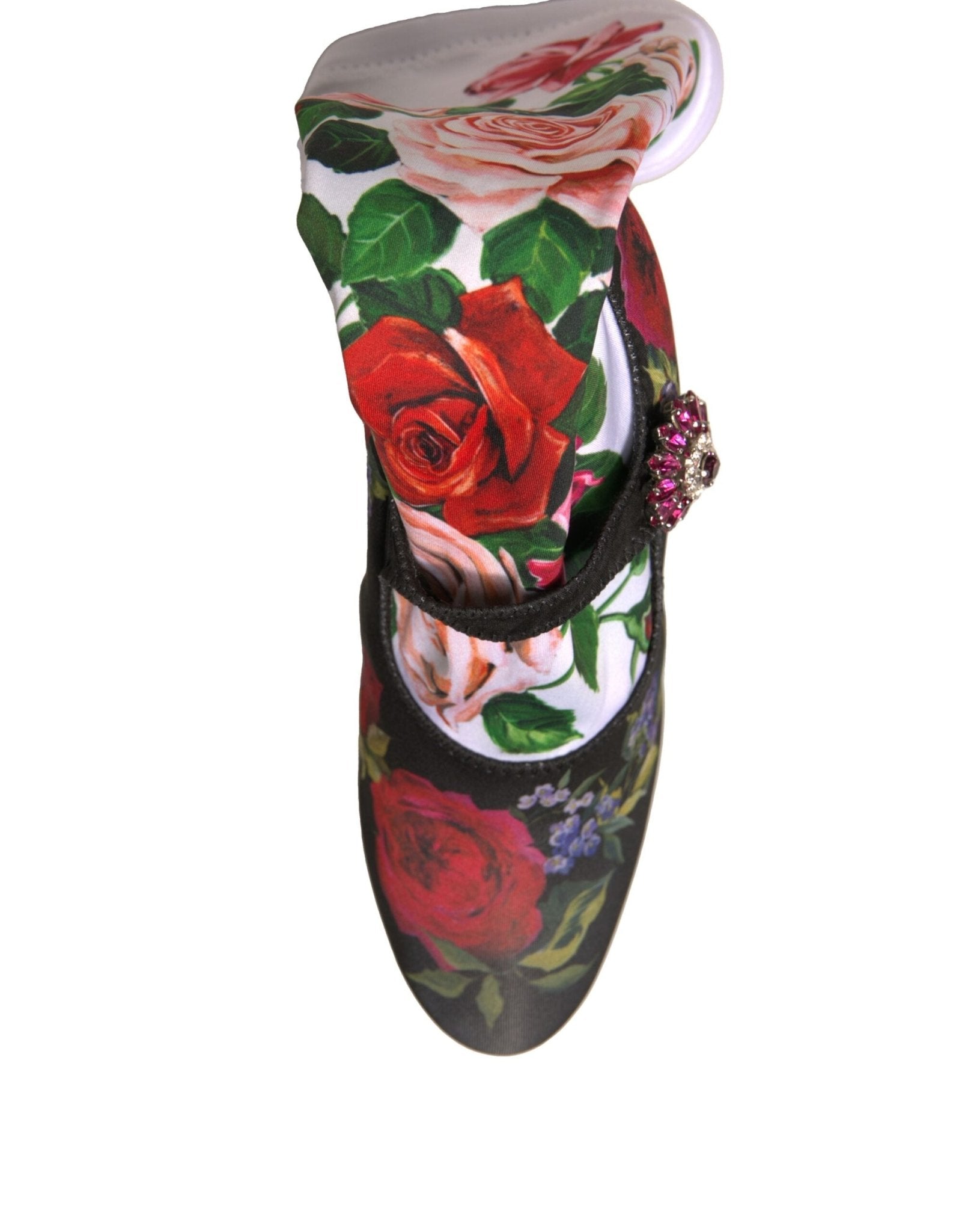 Dolce & Gabbana Black Floral Socks Crystal Boots Jersey Shoes - Sandy Store ByNet