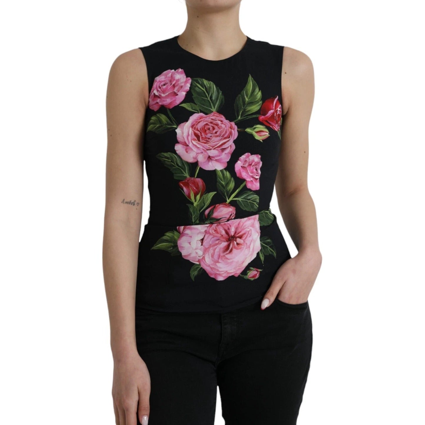 Dolce & Gabbana Black Floral Viscose Round Neck Tank Top – IT38 | XS par Dolce & Gabbana | Disponible sur Sandy Store ByNet
