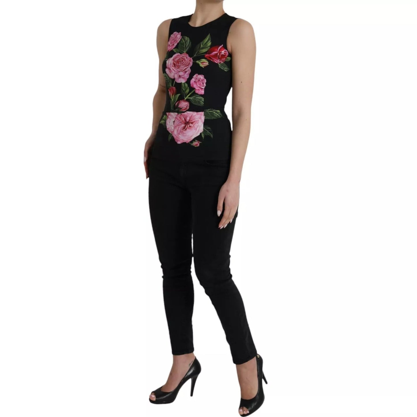Dolce & Gabbana Black Floral Viscose Round Neck Tank Top – IT38 | XS par Dolce & Gabbana | Disponible sur Sandy Store ByNet