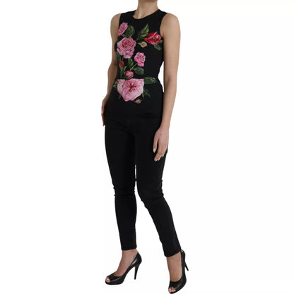 Dolce & Gabbana Black Floral Viscose Round Neck Tank Top – IT38 | XS par Dolce & Gabbana | Disponible sur Sandy Store ByNet