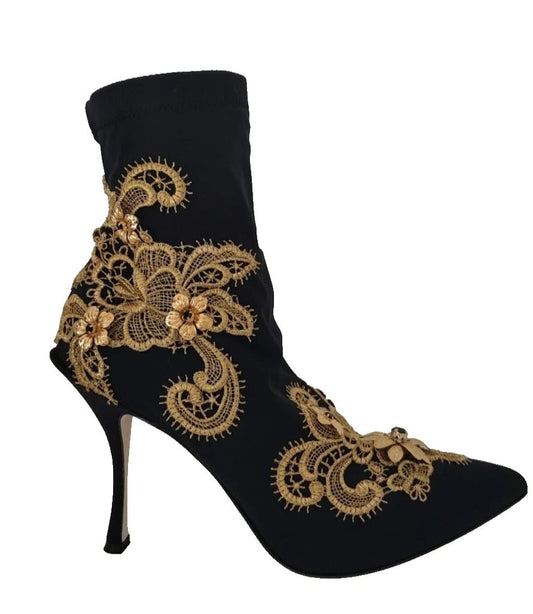 Dolce & Gabbana Black Gold Embroidery Crystal Boots Shoes – EU35.5/US5.5 par Dolce & Gabbana | Disponible sur Sandy Store ByNet