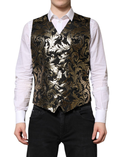 Dolce & Gabbana Black Gold Jacquard Formal Men Waistcoat Vest – IT50 | L par Dolce & Gabbana | Disponible sur Sandy Store ByNet