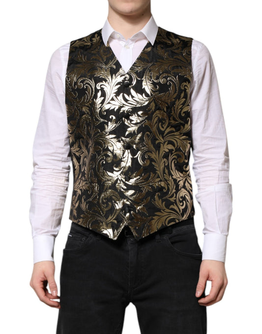 Dolce & Gabbana Black Gold Jacquard Formal Men Waistcoat Vest – IT50 | L par Dolce & Gabbana | Disponible sur Sandy Store ByNet