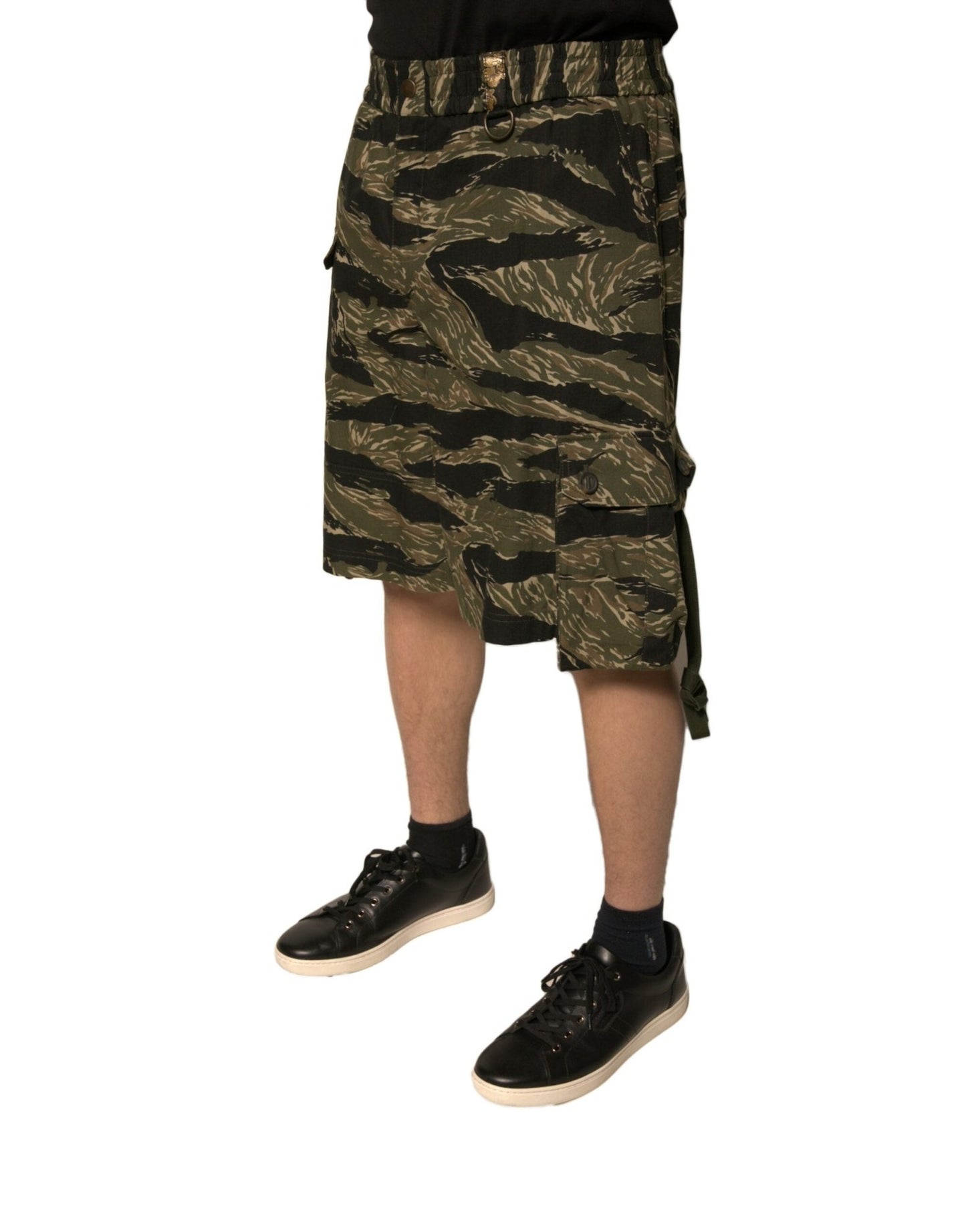 Dolce & Gabbana Black Gold Patterned Cotton Bermuda Shorts - Sandy Store ByNet